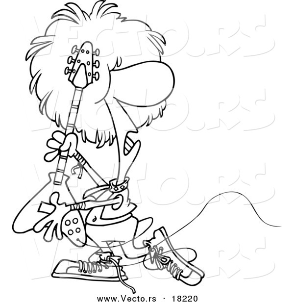 Vector of a Cartoon Rocker Playing a Guitar - Outlined Coloring Page
