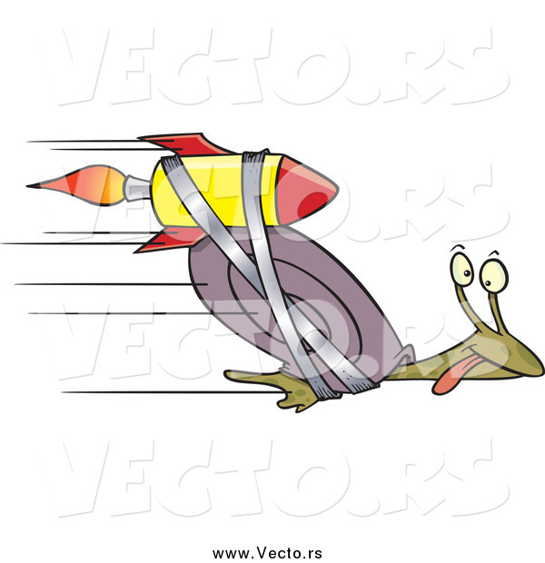 Vector of a Cartoon Rocket Strapped onto an Express Mail Fast Snail