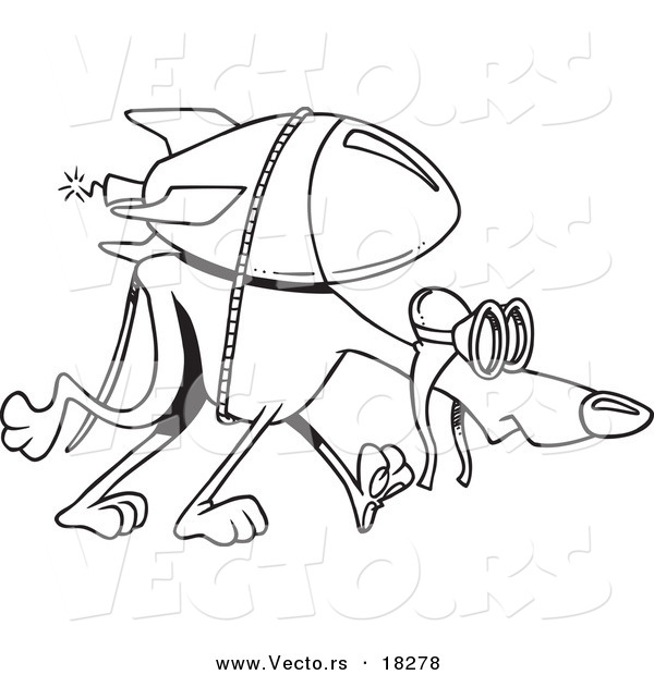 Vector of a Cartoon Rocket Strapped to a Greyhound - Outlined Coloring Page