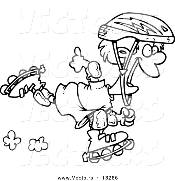 Vector of a Cartoon Roller Blading Boy - Outlined Coloring Page