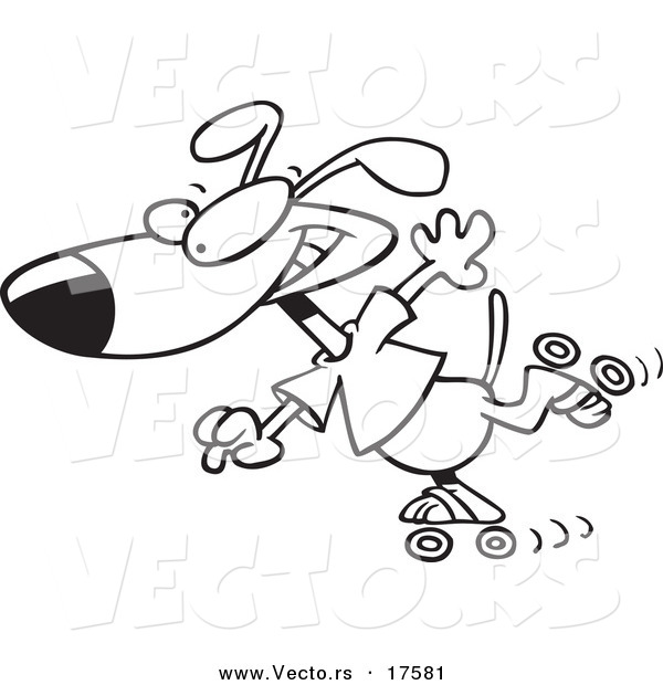 Vector of a Cartoon Roller Blading Dog - Coloring Page Outline