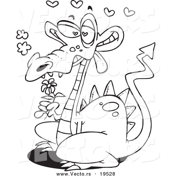 Vector of a Cartoon Romantic Dragon - Outlined Coloring Page