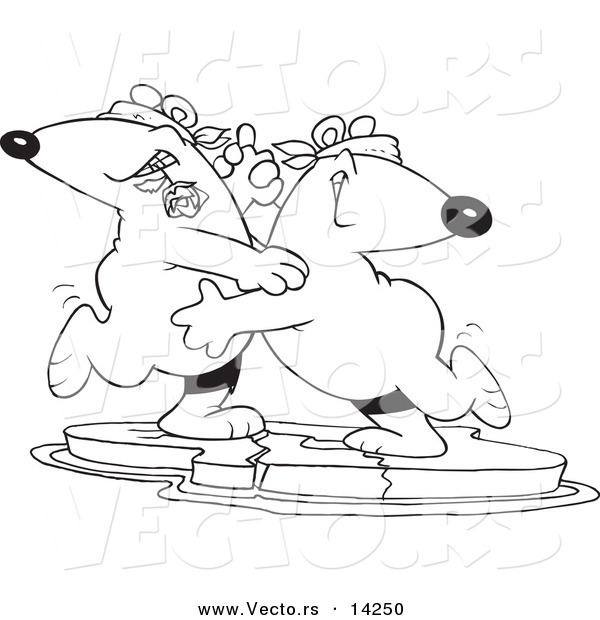 Vector of a Cartoon Romantic Polar Bear Couple Dancing the Tango on Ice - Coloring Page Outline