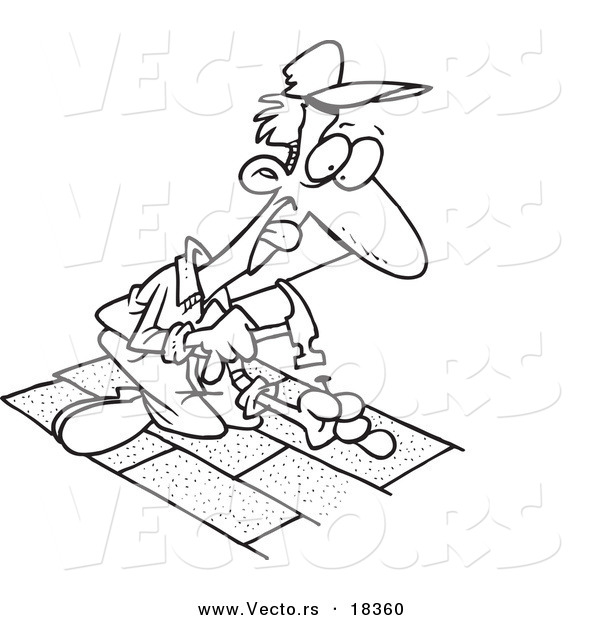 Vector of a Cartoon Roofer Nailing Shingles - Outlined Coloring Page