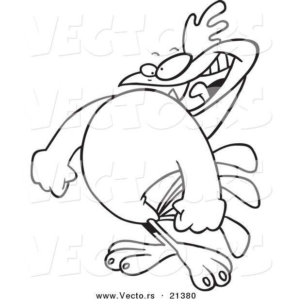 Vector of a Cartoon Rooster Preparing to Crow - Outlined Coloring Page
