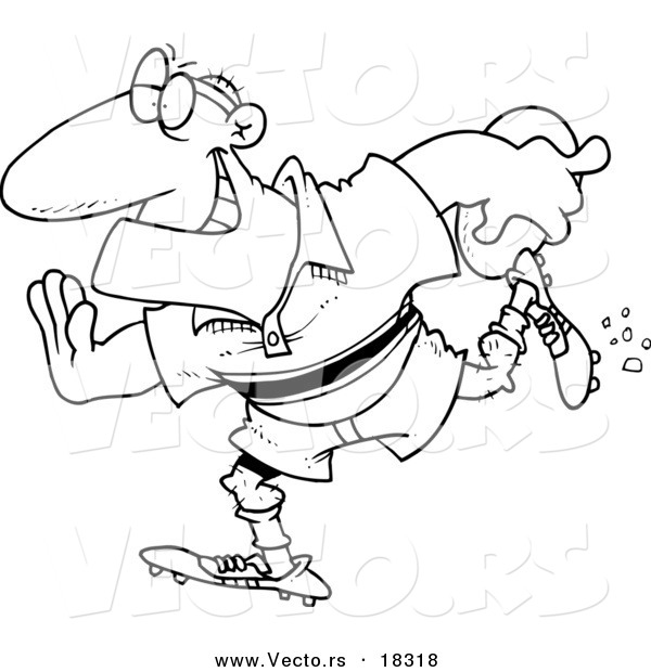Vector of a Cartoon Rugby Football Player Running - Outlined Coloring Page
