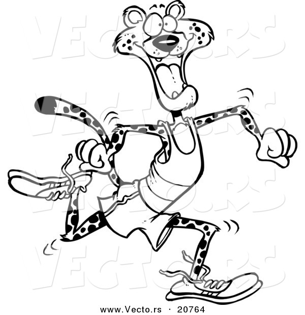 Vector of a Cartoon Runner Cheetahs - Coloring Page Outline