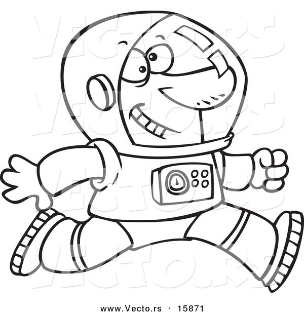 Vector of a Cartoon Running Astronaut - Outlined Coloring Page Drawing