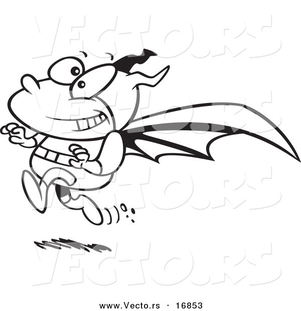 Vector of a Cartoon Running Bat Boy - Coloring Page Outline