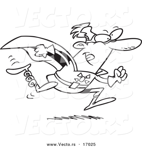 Vector of a Cartoon Running Bionic Super Hero - Coloring Page Outline