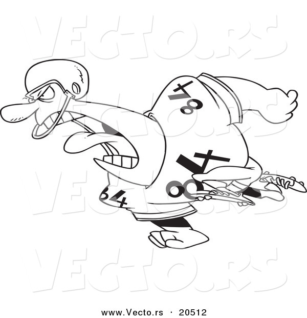 Vector of a Cartoon Running Football Player - Coloring Page Outline