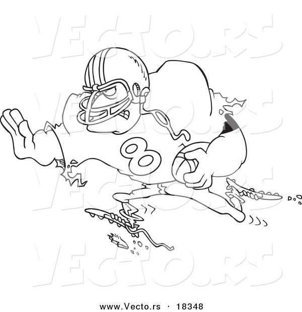 Vector of a Cartoon Running Footballer - Outlined Coloring Page