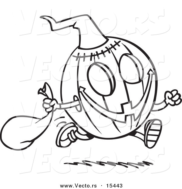 Vector of a Cartoon Running Halloween Pumpkin - Coloring Page Outline