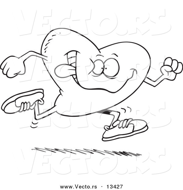 Vector of a Cartoon Running Heart - Coloring Page Outline