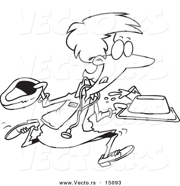 Vector of a Cartoon Running Nurse - Coloring Page Outline