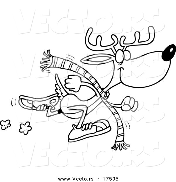 Vector of a Cartoon Running Reindeer - Coloring Page Outline