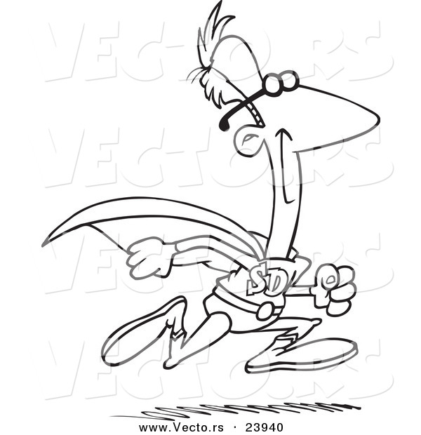 Vector of a Cartoon Running Super Dad - Coloring Page Outline
