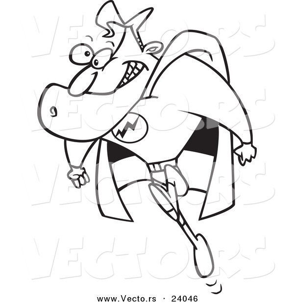 Vector of a Cartoon Running Super Guy - Coloring Page Outline