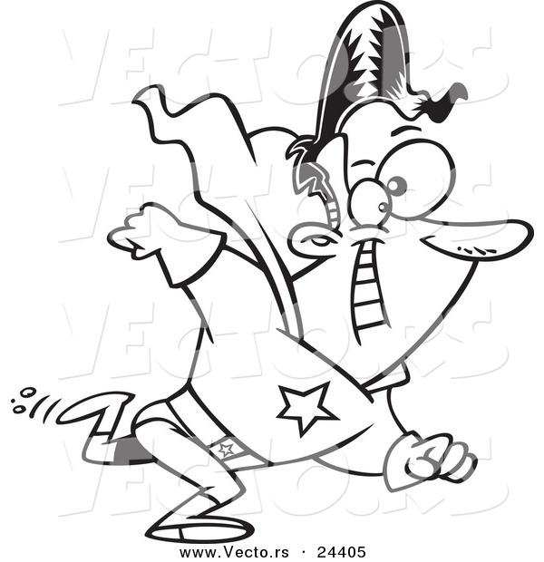 Vector of a Cartoon Running Super Hero - Outlined Coloring Page