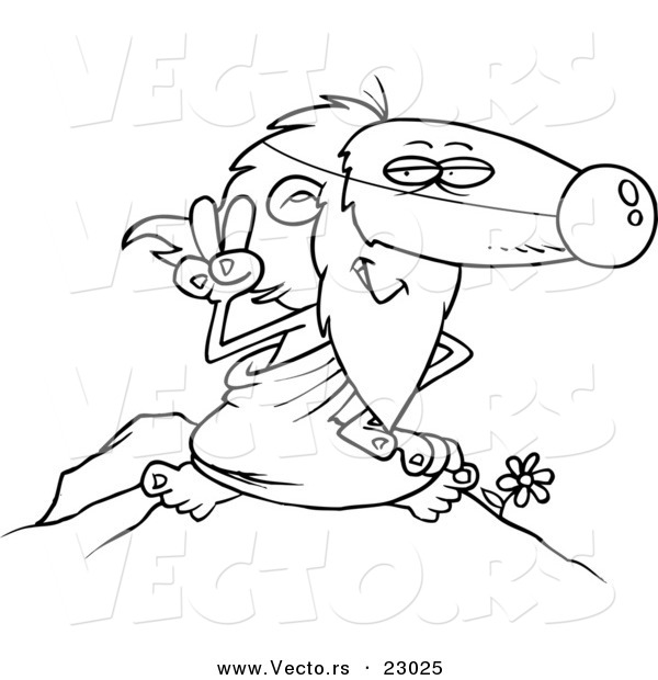 Vector of a Cartoon Sage Wearing a Nose - Coloring Page Outline