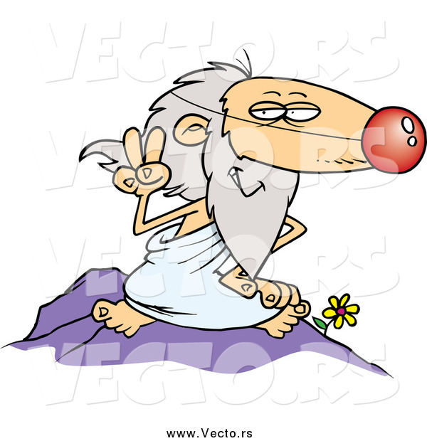 Vector of a Cartoon Sage Wearing a Nose on a Mountain