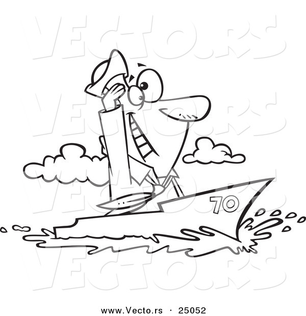 Vector of a Cartoon Sailor Man Cruising on a Ship - Outlined Coloring Page