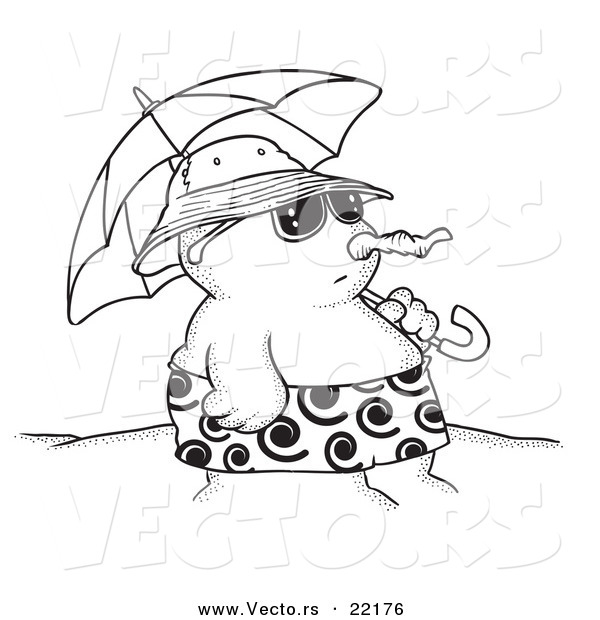 Vector of a Cartoon Sandman on a Beach with an Umbrella - Outlined Coloring Page
