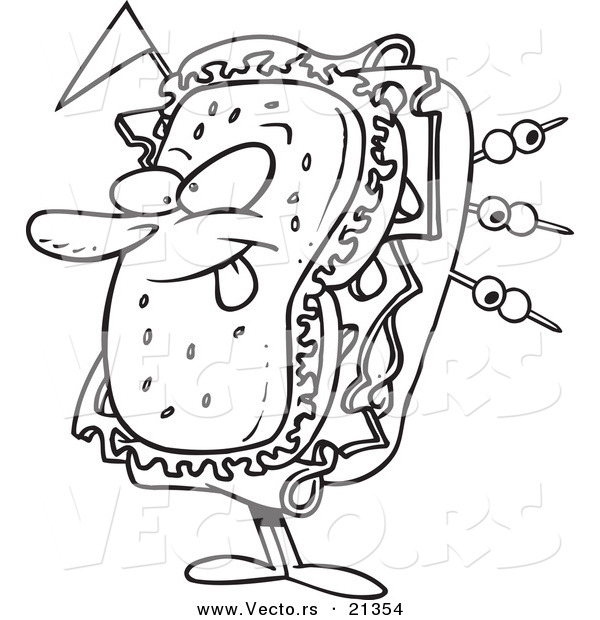 Vector of a Cartoon Sandwich Character - Outlined Coloring Page