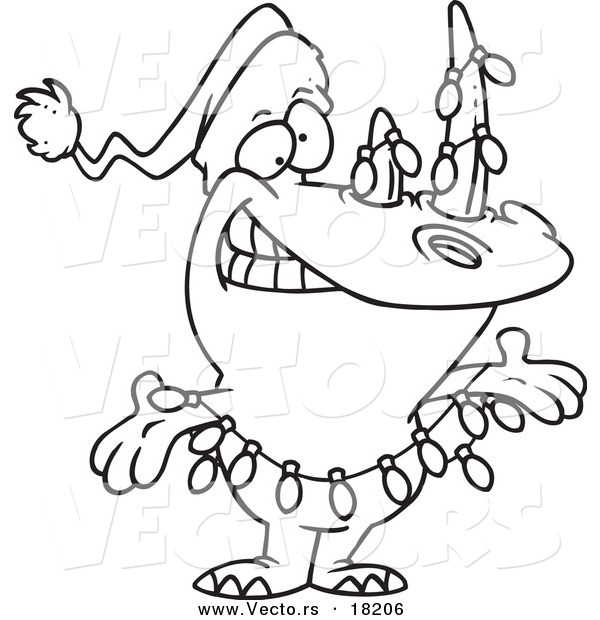 Vector of a Cartoon Santa Rhino - Outlined Coloring Page
