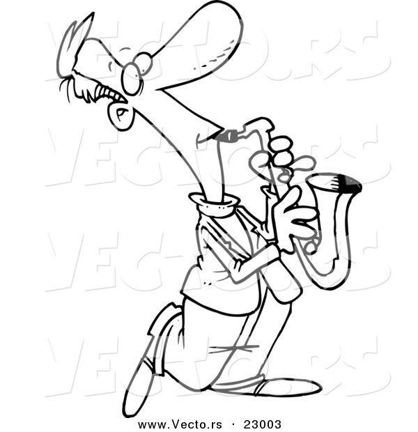 Vector of a Cartoon Sax Player - Coloring Page Outline