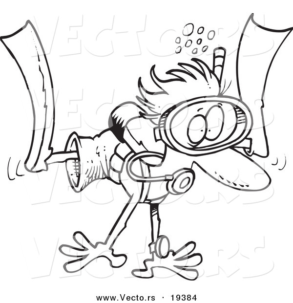 Vector of a Cartoon Scared Diver - Outlined Coloring Page