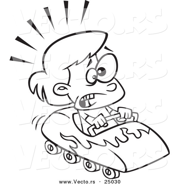 Vector of a Cartoon Scared Girl on a Roller Coaster - Outlined Coloring Page