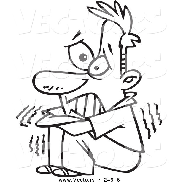 Vector of a Cartoon Scared Man Shaking - Outlined Coloring Page