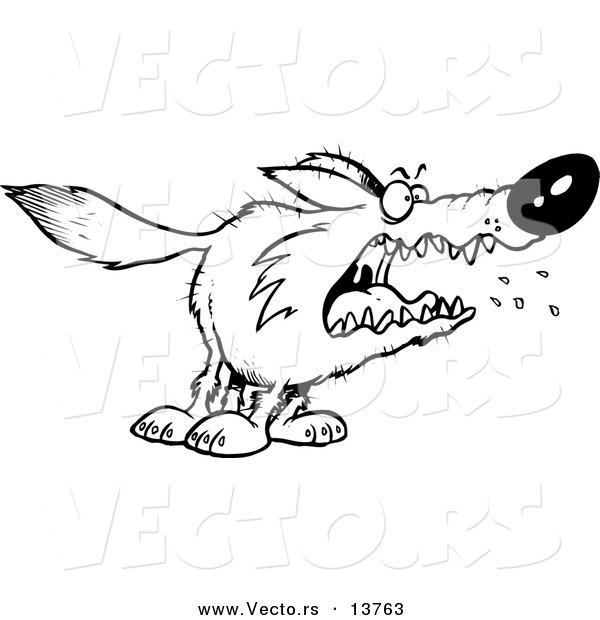 Vector of a Cartoon Scary Wolf - Coloring Page Outline