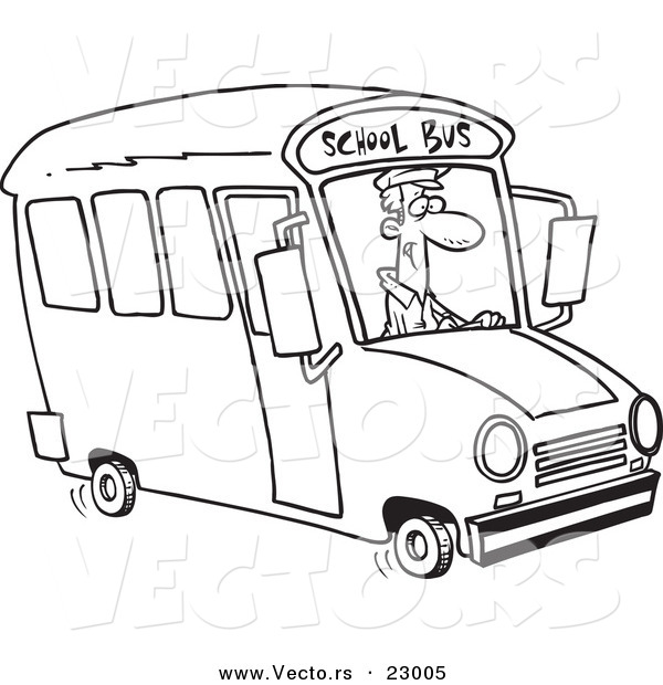 Vector of a Cartoon School Bus Driver - Coloring Page Outline