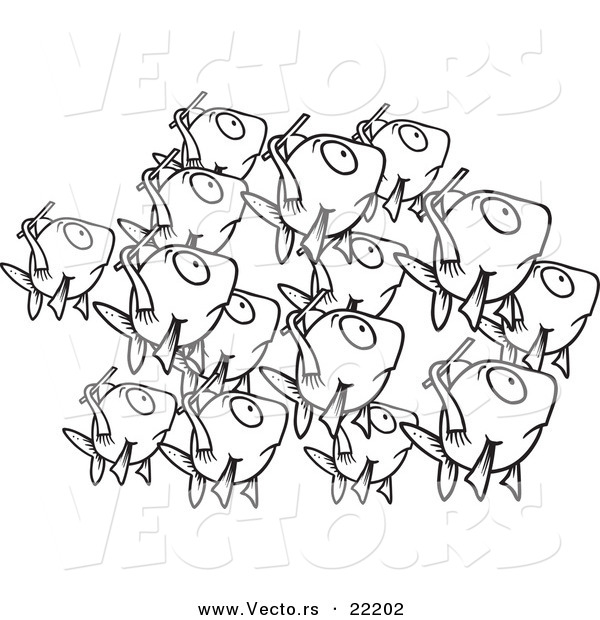 Vector of a Cartoon School of Fish - Outlined Coloring Page