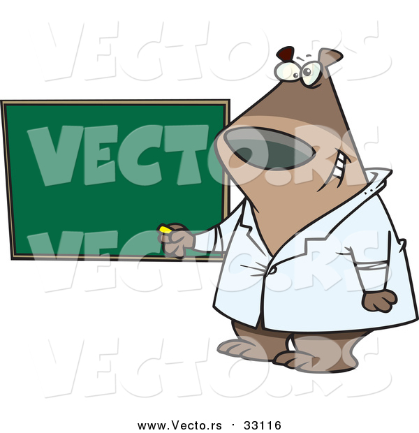 Vector of a Cartoon Science Teacher Bear by a Chalkboard
