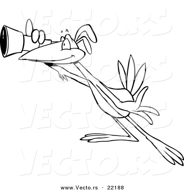 Vector of a Cartoon Scoping Bird Using a Telescope - Outlined Coloring Page