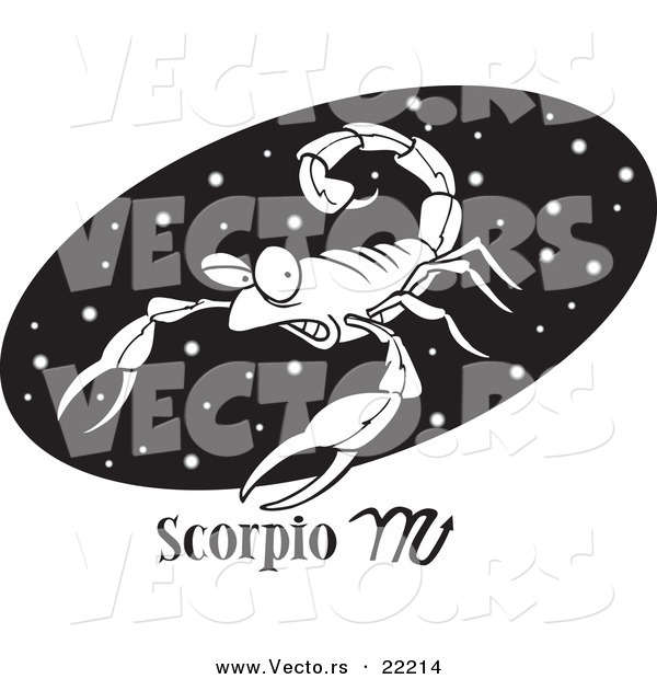 Vector of a Cartoon Scorpio Scorpion over a Black Oval - Outlined Coloring Page