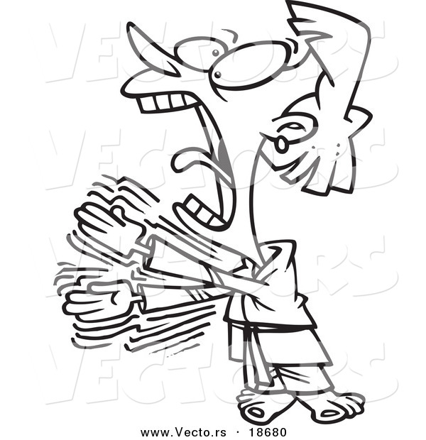 Vector of a Cartoon Screaming Karate Woman - Outlined Coloring Page