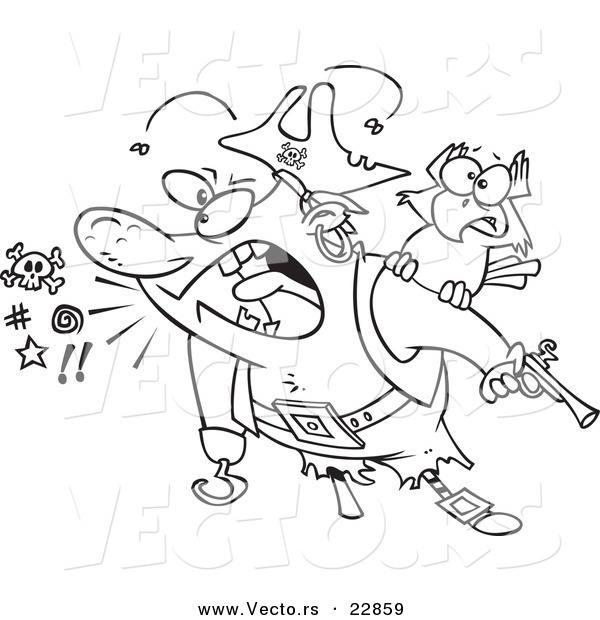 Vector of a Cartoon Screaming Pirate - Coloring Page Outline