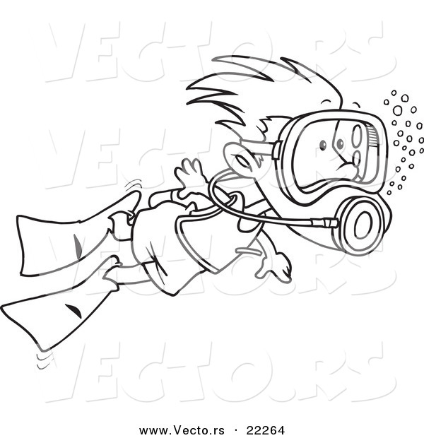 Vector of a Cartoon Scuba Diving Boy - Outlined Coloring Page