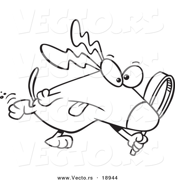 Vector of a Cartoon Searching Dog - Outlined Coloring Page
