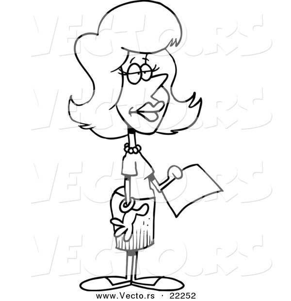 Vector of a Cartoon Secretary Holding a Document - Outlined Coloring Page