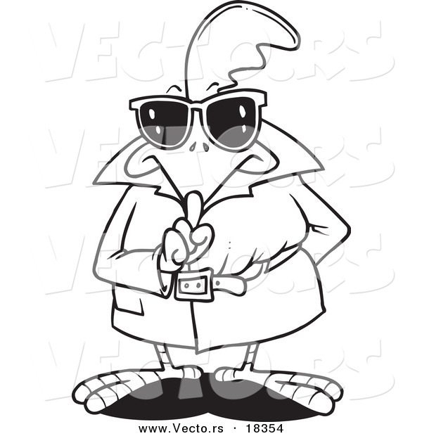 Vector of a Cartoon Secretive Rooster - Outlined Coloring Page