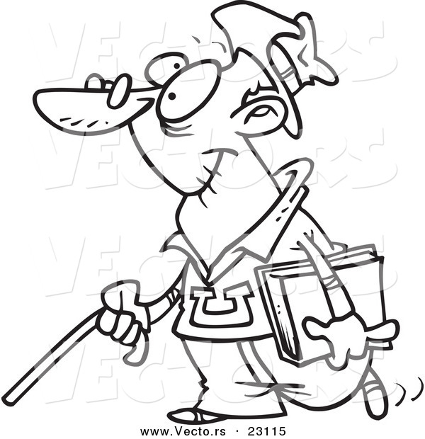 Vector of a Cartoon Senior College Student - Coloring Page Outline