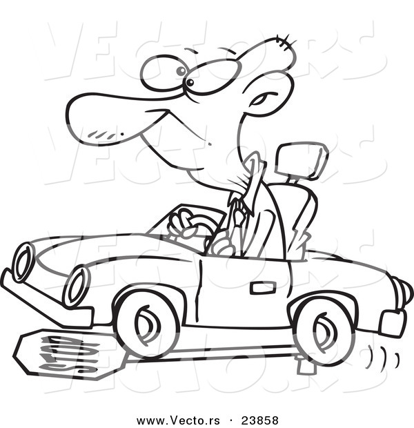 Vector of a Cartoon Senior Man Running over a Stop Sign - Coloring Page Outline