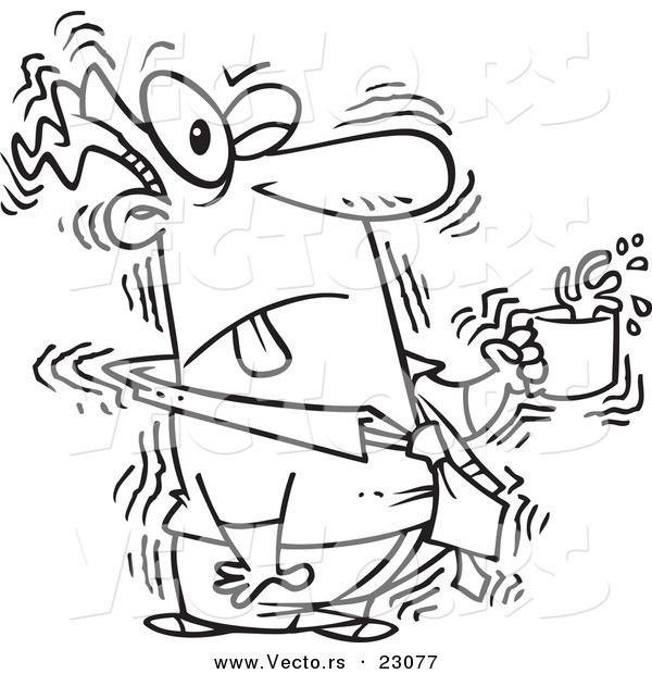 Vector of a Cartoon Shaky Businessman with Coffee - Coloring Page Outline
