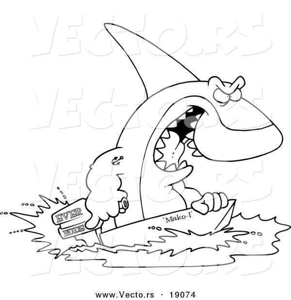 Vector of a Cartoon Shark Steering a Boat - Outlined Coloring Page