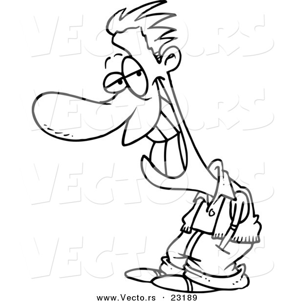 Vector of a Cartoon Shifty Guy - Coloring Page Outline